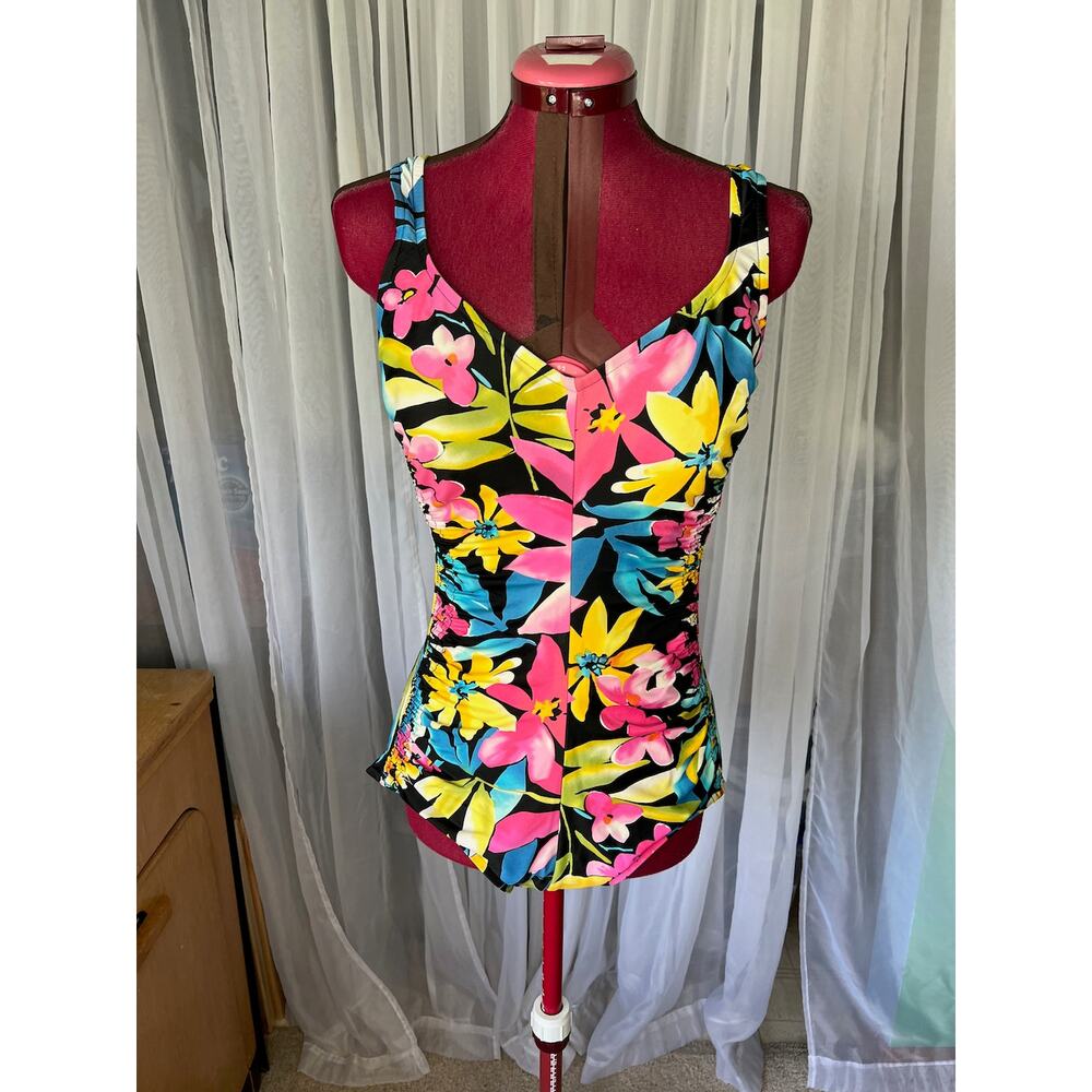 Maxine of hollywood one piece swimsuit floral pink yellow blue